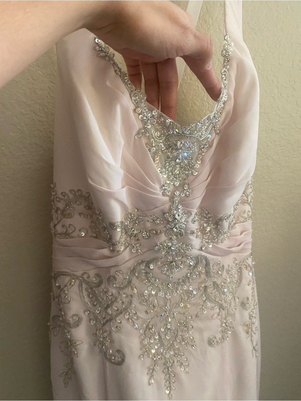 Embellished Light Pink Evening Dress with Crystal Appliqué